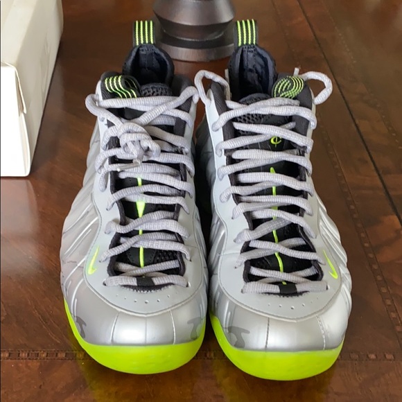 silver and lime green foamposites